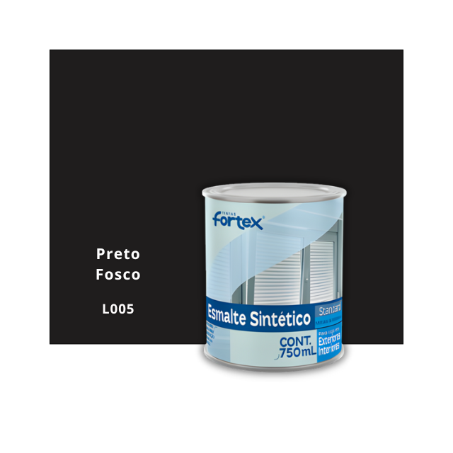 Esmalte Sintético Preto Fosco 750ML - FORTEX Esmalte Sintético Preto Fosco 750ML - FORTEX