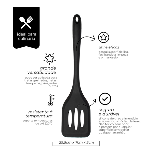 Espátula Vazada De Silicone Preto Resistente Mimo Style Espátula Vazada De Silicone Preto Resistente Mimo Style