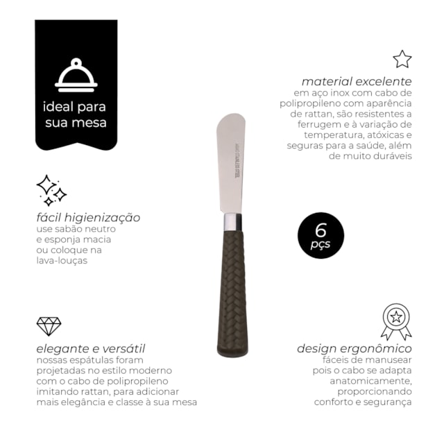 Espátulas Rattan Prata 6 Peças Mimo Style Espátulas Rattan Prata 6 Peças Mimo Style