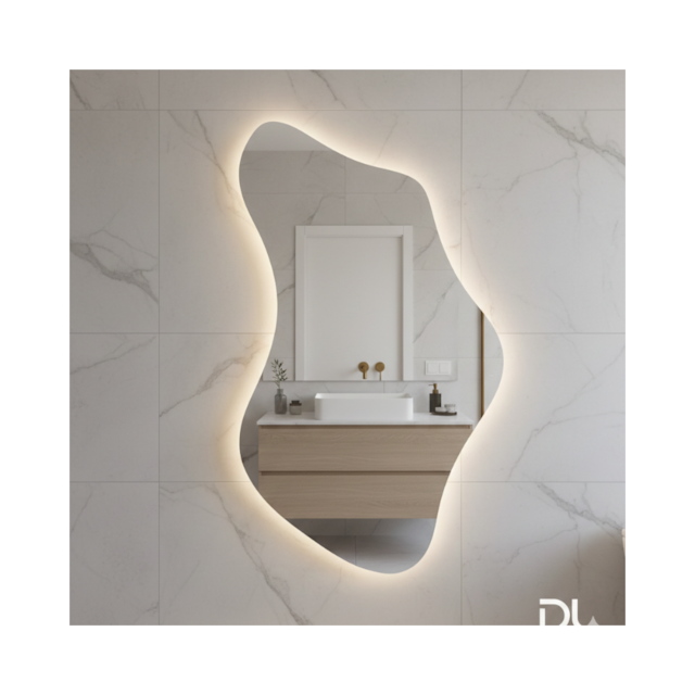 Espelho Orgânico Dubai com Fita LED Branco Quente 60x45cm - DL VIDROS