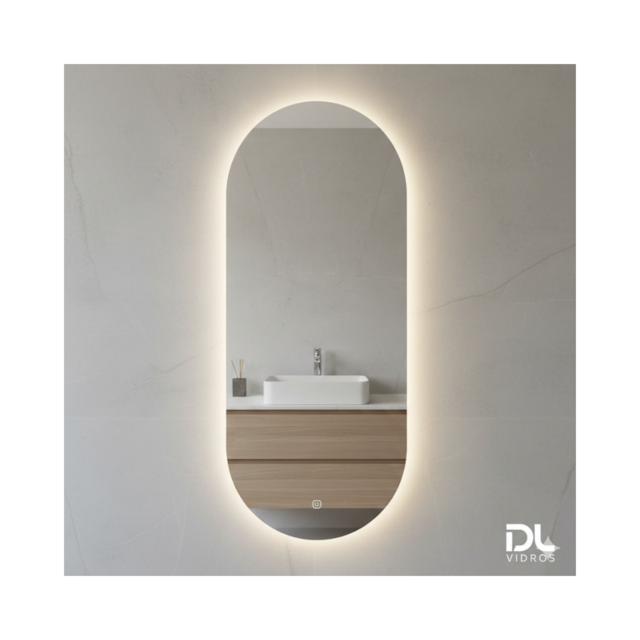 Espelho Oval Luminus com Fita LED Branco Quente 60x45cm - DL VIDROS
