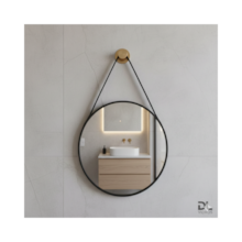 Espelho Redondo com Alça de Couro Preto 50cm - DL VIDROS