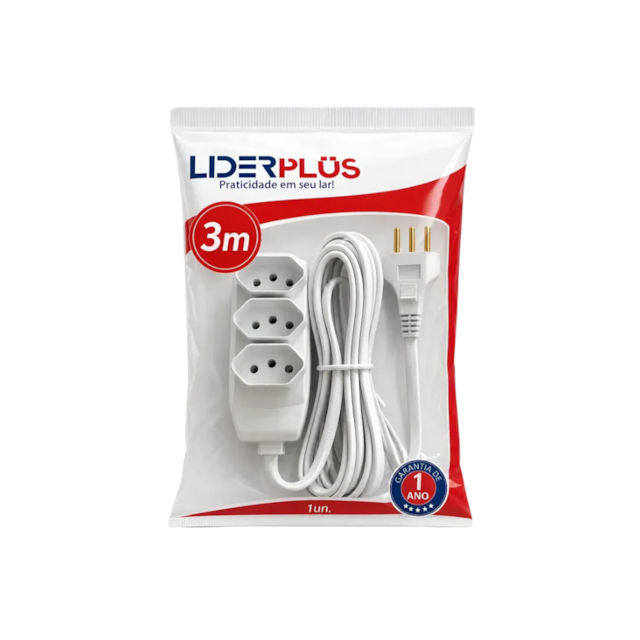 Extensão Elétrica Branca PP 3x0,75mm 3 Metros - LIDER PLUS