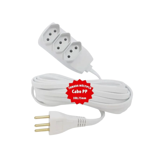 Extensão Elétrica Branca PP 3x0,75mm 5 Metros - LIDER PLUS