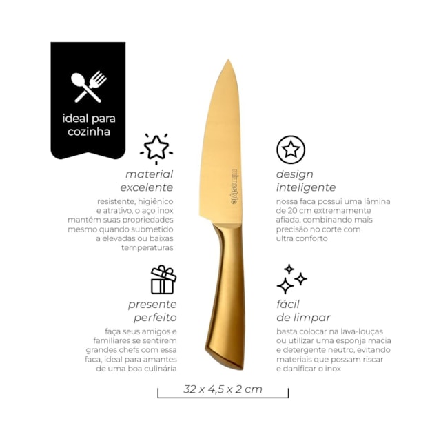 Faca Chef Inox Premium Gold 8" Mimo Style Faca Chef Inox Premium Gold 8" Mimo Style