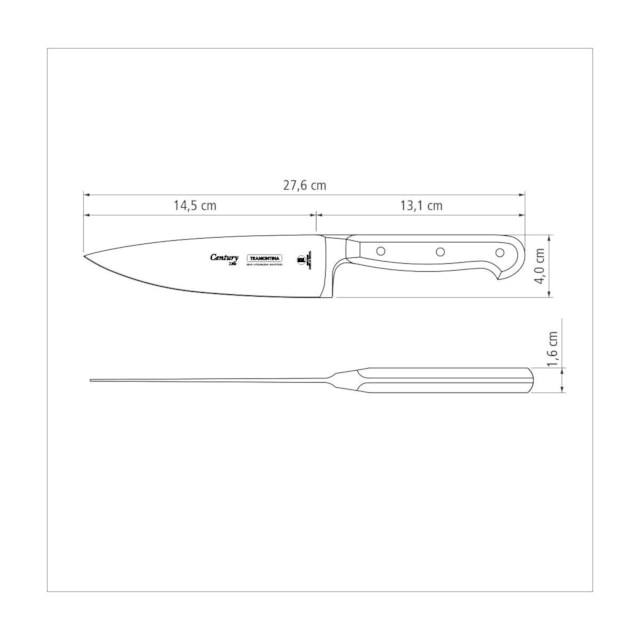 Faca Chef Tramontina Century com Lâmina em Aço Inox e Cabo de Policarbonato e Fibra de Vidro 6"