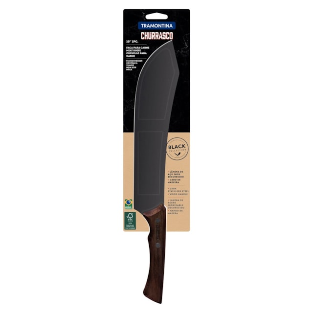 Faca para Carne Tramontina Churrasco Black com Lâmina de Aço Inox Escurecido e Cabo de Madeira 10" Faca para Carne Tramontina Churrasco Black com Lâmina de Aço Inox Escurecido e Cabo de Madeira 10"