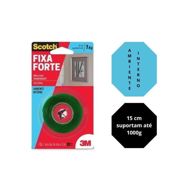 Fita Dupla Face 24mm x 2M Transparente FixFort - 3M Fita Dupla Face 24mm x 2M Transparente FixFort - 3M