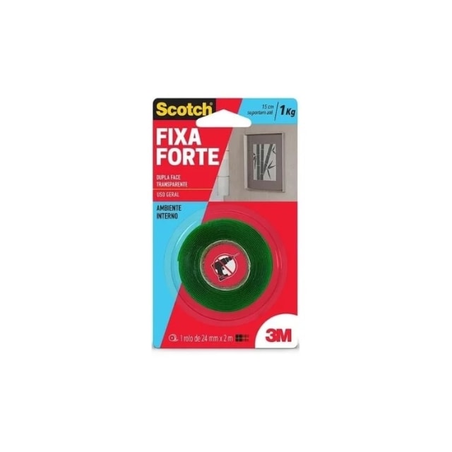 Fita Dupla Face 24mm x 2M Transparente FixFort - 3M Fita Dupla Face 24mm x 2M Transparente FixFort - 3M