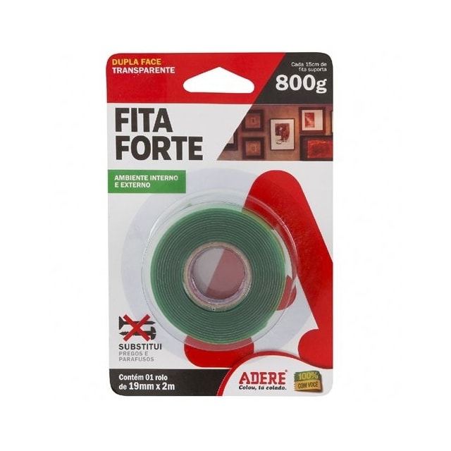 Fita Dupla Face Acrílica Transparente 19mm x 2M Suporta 800g - ADERE Fita Dupla Face Acrílica Transparente 19mm x 2M Suporta 800g - ADERE