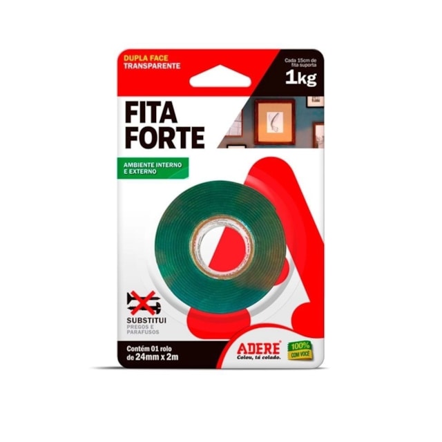 Fita Dupla Face Acrílica Transparente 24mm x 2M Suporta 1KG - ADERE