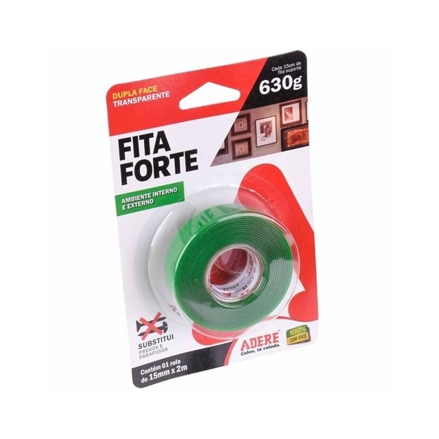 Fita Dupla Face Forte Transparente 15mm x 2M Suporta 630g - ADERE