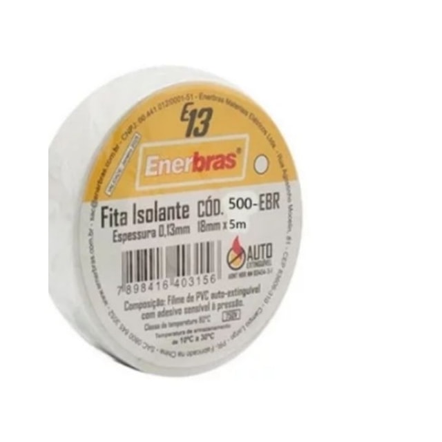 Fita Isolante 18mm x 5m Branca - Enerbras