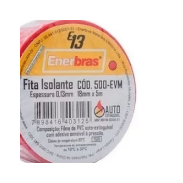 Fita Isolante 18mm x 5m Vermelha - Enerbras