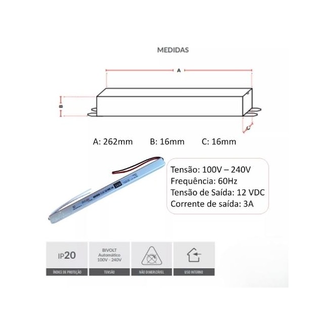 Fonte Slim 12v 3A 36w Bivolt - DELUXE