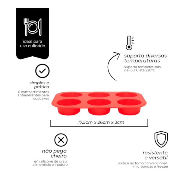 Forma de Silicone para 6 Cupcake Fácil Limpeza Mimo Style