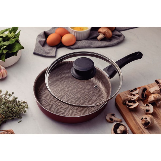 Frigideira Reta Vermelha Tramontina Paris em Alumínio Antiaderente com Tampa de Vidro 22 cm Frigideira Reta Vermelha Tramontina Paris em Alumínio Antiaderente com Tampa de Vidro 22 cm