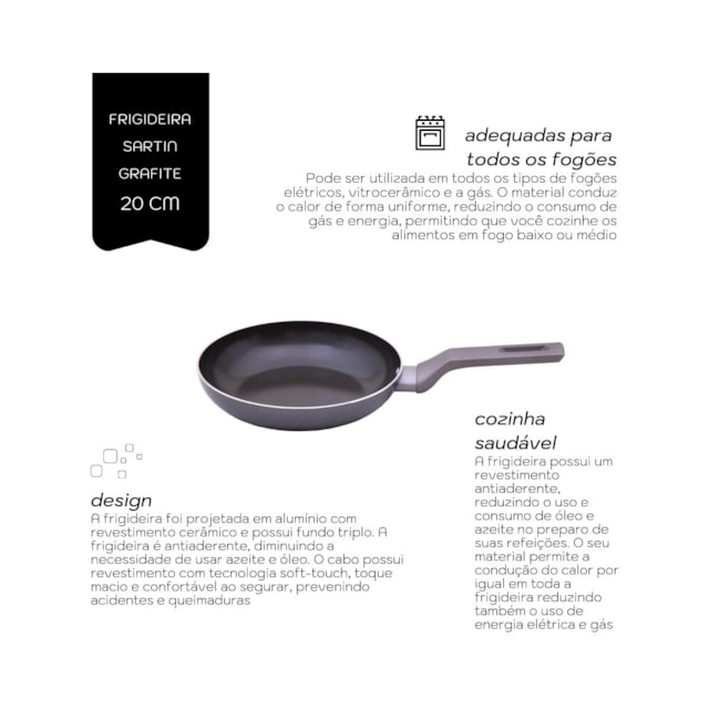 Frigideira Sartin Grafite Mimo Style 26 cm Frigideira Sartin Grafite Mimo Style 26 cm