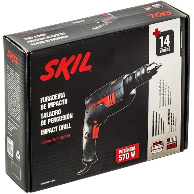 Furadeira de Impacto 1/2" 6555 200V 14 Acessórios - SKIL Furadeira de Impacto 1/2" 6555 200V 14 Acessórios - SKIL