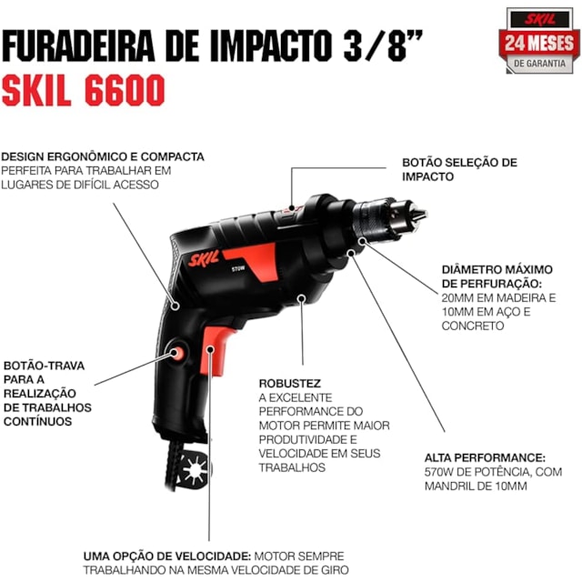 Furadeira de Impacto 1/2" 6555 220V - SKIL Furadeira de Impacto 1/2" 6555 220V - SKIL