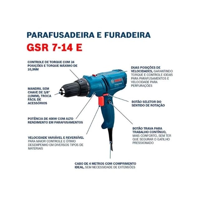 Furadeira Parafusadeira Gsr 7-14 - Bosch  Furadeira Parafusadeira Gsr 7-14 - Bosch