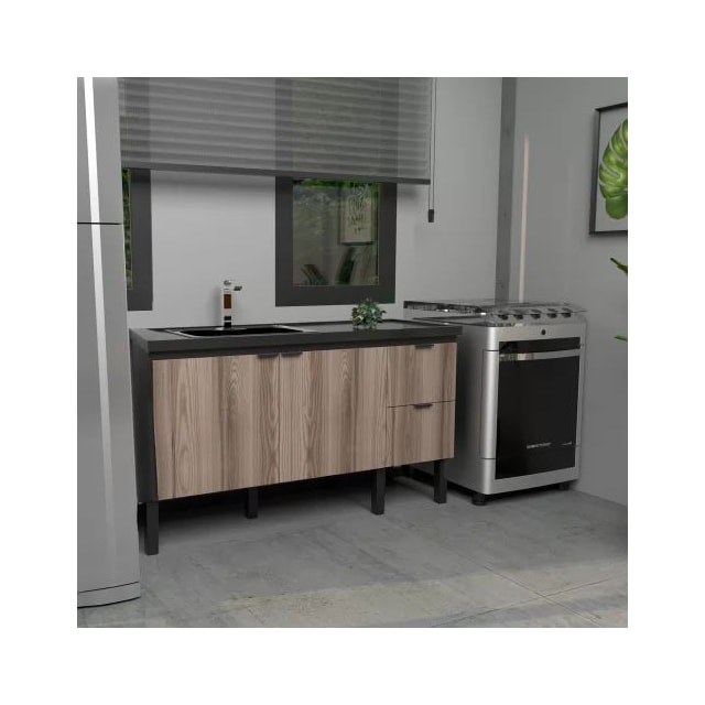 Gabinete Cozinha 1,50m Madeira Colibri Preto/Tamarindo - COZIMAX Gabinete Cozinha 1,50m Madeira Colibri Preto/Tamarindo - COZIMAX