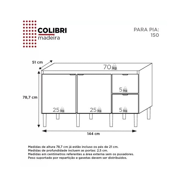 Gabinete Cozinha 1,50m Madeira Colibri Preto/Tamarindo - COZIMAX