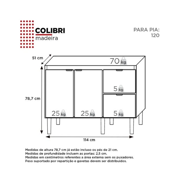 Gabinete Cozinha 120cm Madeira Calibri Preto/Tamarindo - Cozimax