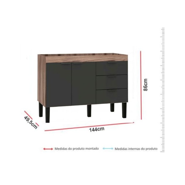 Gabinete Cozinha 120cm Madeira Flamingo Tamarindo/Preto - Cozimax