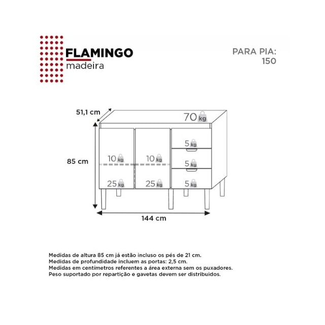 Gabinete Cozinha 150cm Madeira Flamingo Tamarindo/Branco - COZIMAX