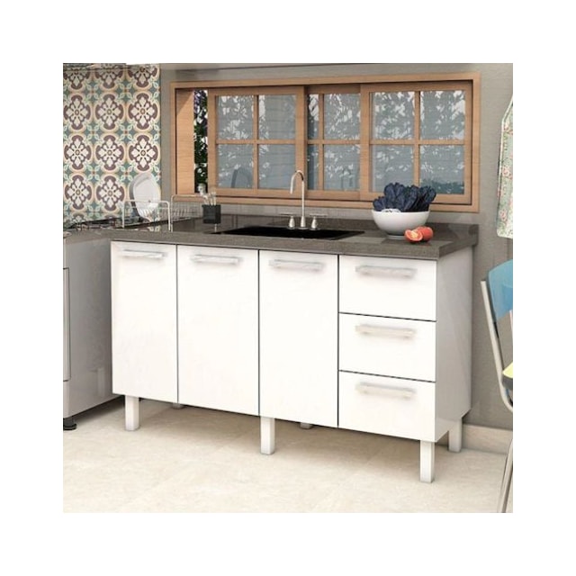 Gabinete de Aço para Pia 150cm Vênus Flat 3G Branco - Cozimax Gabinete de Aço para Pia 150cm Vênus Flat 3G Branco - Cozimax