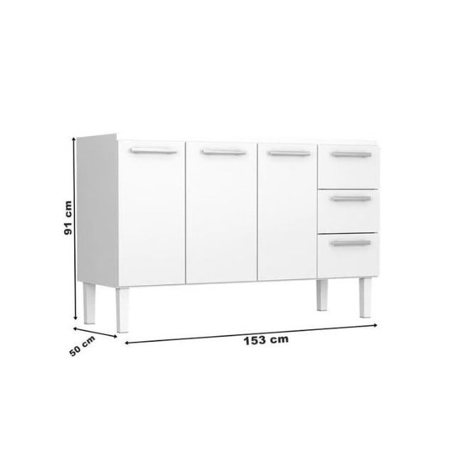 Gabinete de Aço para Pia 150cm Vênus Flat 3G Branco - Cozimax Gabinete de Aço para Pia 150cm Vênus Flat 3G Branco - Cozimax
