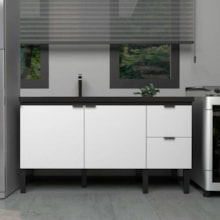 Gabinete de Madeira Colibri Preto e Branco com Pia 1,20M - Cozimax