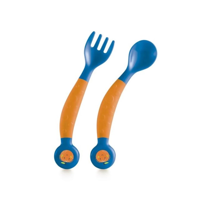 Garfo e Colher Flexíveis Funny Meal Bb1140 - Multikidsbaby Azul