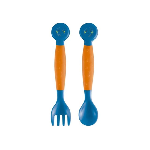 Garfo e Colher Flexíveis Funny Meal Bb1140 - Multikidsbaby Azul