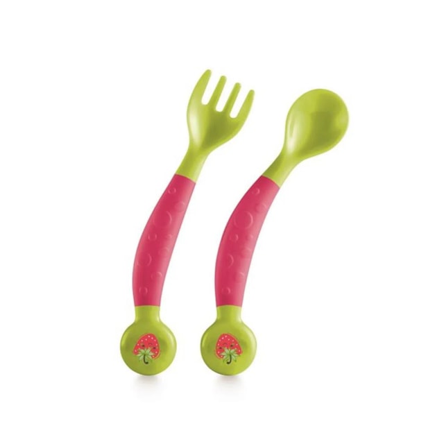 Garfo e Colher Flexíveis Funny Meal Bb1140 - Multikidsbaby Rosa