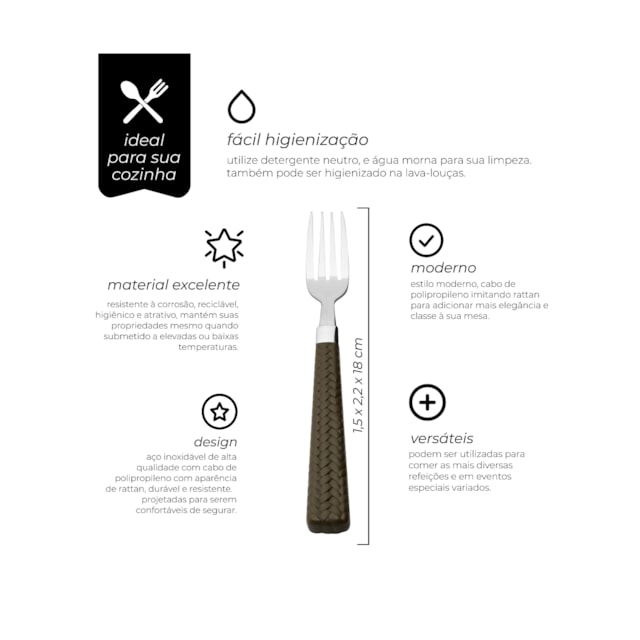 Garfos De Sobremesa Rattan Prata 6 Peças Mimo Style Garfos De Sobremesa Rattan Prata 6 Peças Mimo Style