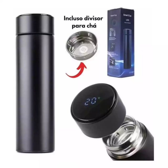 Garrafa Térmica com Termômetro Digital 500ml Aço Inox - Cores Sortidas