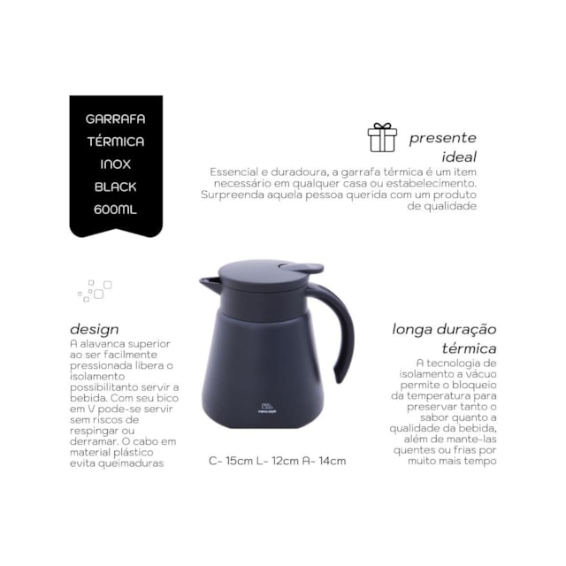 Garrafa Térmica Daily Inox Mimo Style Preto Garrafa Térmica Daily Inox Mimo Style Preto