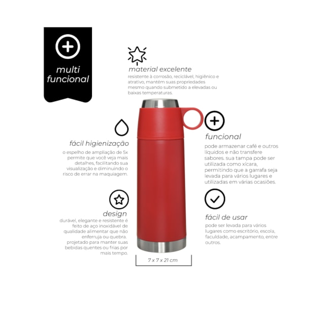 Garrafa Térmica em Aço Inox 350ml Mimo Style Vermelho