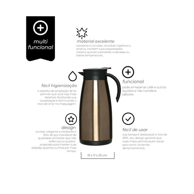 Garrafa Térmica Parede Dupla Aço Inox 1,5L Mimo Style Bronze Garrafa Térmica Parede Dupla Aço Inox 1,5L Mimo Style Bronze