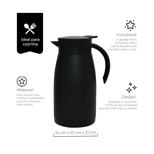 Garrafa Térmica Parede Dupla Aço Inox 1L Mimo Style Preto Garrafa Térmica Parede Dupla Aço Inox 1L Mimo Style Preto