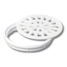 Grelha Branca Redonda de PVC 100mm c/ Porta Grelha - REBOUÇAS