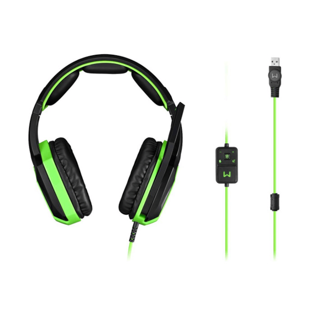 Headset Gamer Multilaser USB 7.1 Preto e Verde Warrior  - PH224