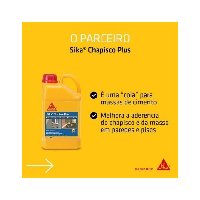 Impermeabilizante para Argamassa Sika Chapisco Plus 3,6L - Sika  Impermeabilizante para Argamassa Sika Chapisco Plus 3,6L - Sika