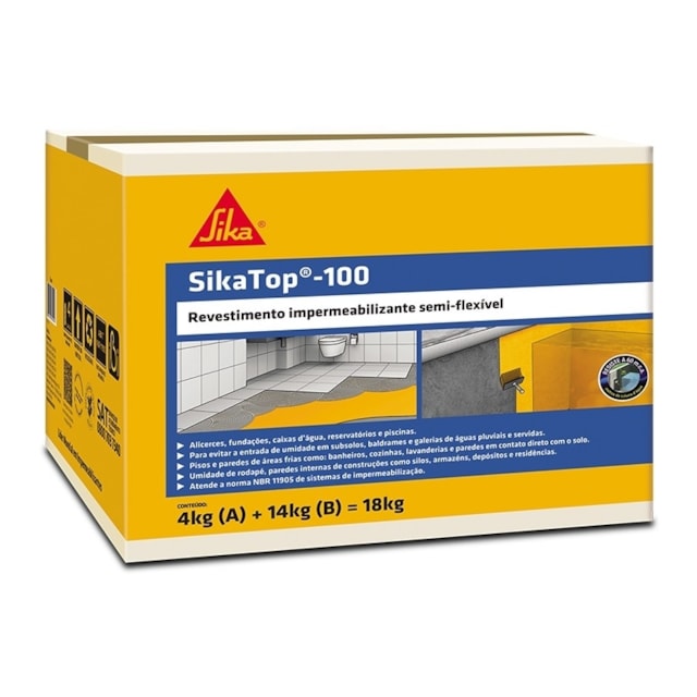 Impermeabilizante Sika Top 100 Cinza 18kg - Sika  Impermeabilizante Sika Top 100 Cinza 18kg - Sika