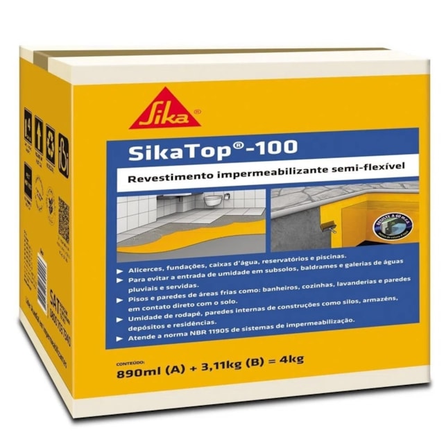 Impermeabilizante Sikatop 100 4kg - Sika  Impermeabilizante Sikatop 100 4kg - Sika