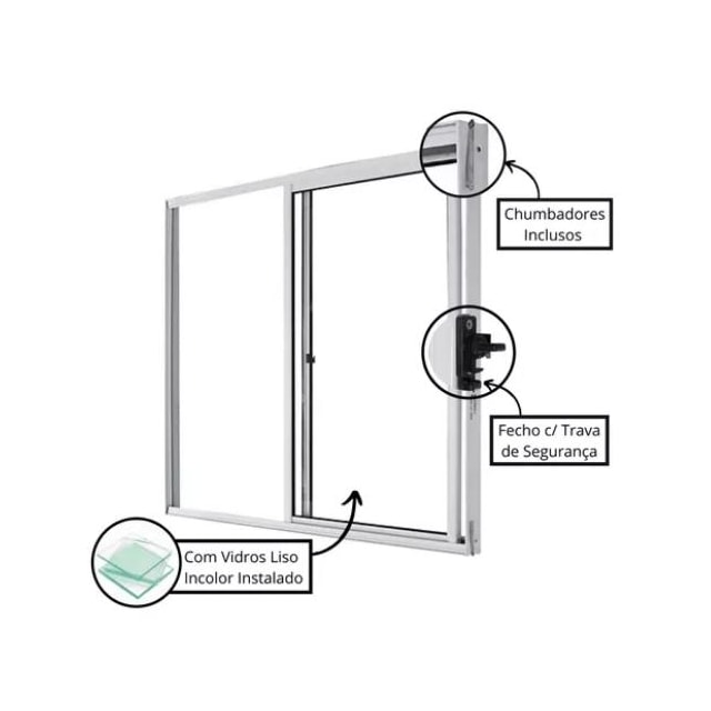 Janela de Correr 0,80 X 0,80m Alumínio Natural S/ Grade Vd Canelado - Quality Janela de Correr 0,80 X 0,80m Alumínio Natural S/ Grade Vd Canelado - Quality