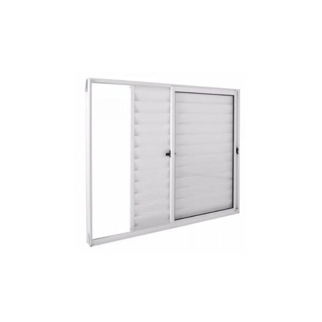 Janela de Correr 3 Folhas, 2 Veneziana Branca 1 Vidro Liso, 100 x 100cm - QUALITY Janela de Correr 3 Folhas, 2 Veneziana Branca 1 Vidro Liso, 100 x 100cm - QUALITY