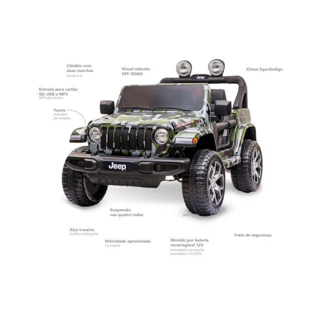 Jeep Wrangler R/C Elétrico 12V - 2908 Camuflado